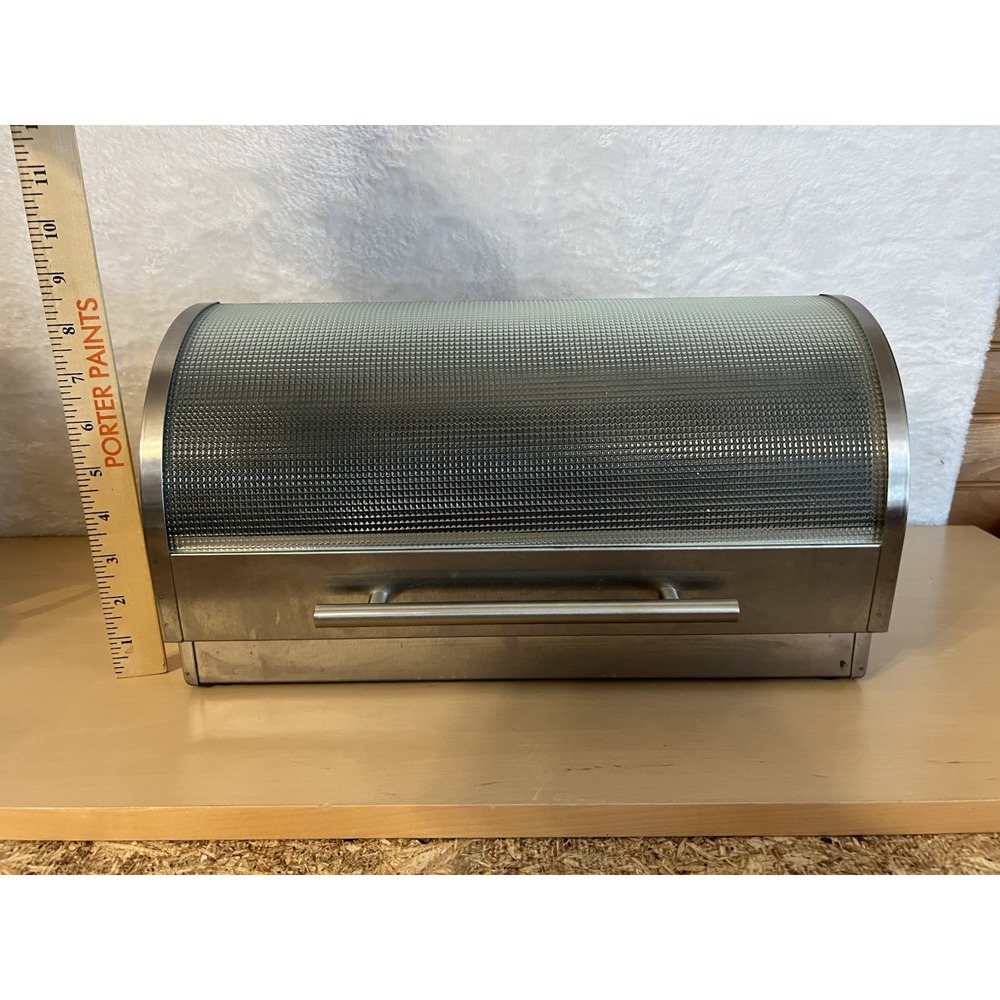 Oggi Stainless Steel Roll Top Bread Box with Tempered Glass Lid